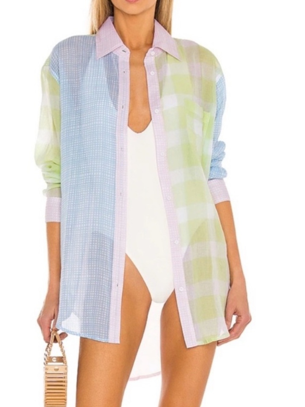 SOLID & STRIPED Pastel Check & Plaid Sheer Shirt in Blue, Green, Pink